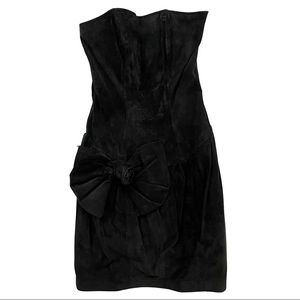 Vintage Black Suede Leather Strapless Dress